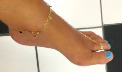 14k GOLD gep Sterling electroplate HEART barefoot thong Anklet